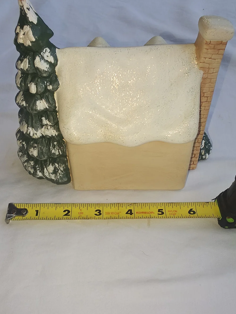 Holiday Snowy Cottage Figurine with Green Tree - Home Holiday